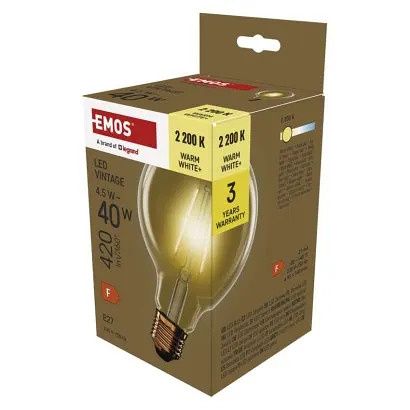 EMOS LED žárovka Vintage G95 / E27 / 4,5 W (40 W) / 420 lm / teplá bílá