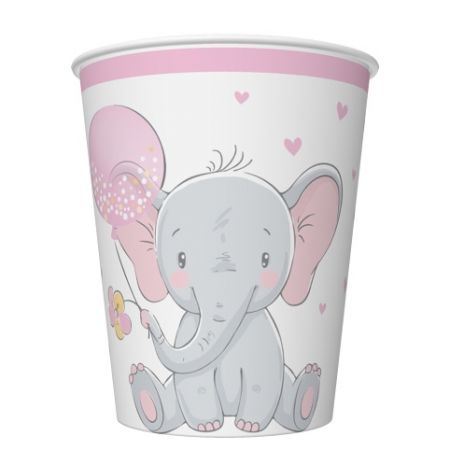 Kelímek papírový PM 250ml 8ks Baby Elephant with pink Balloon