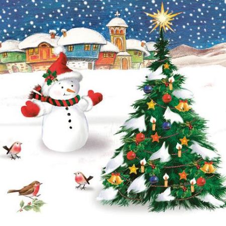 Ubrousky DAISY L (20ks) Snowman with Xmas Tree