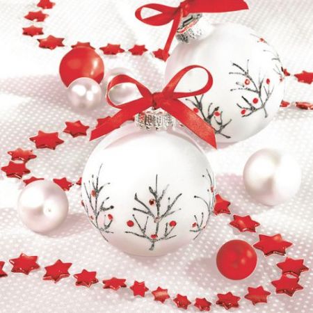 Ubrousky DAISY L (20ks) White and Red Baubles