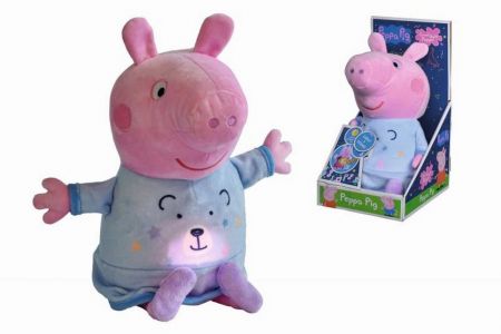 Peppa Pig 2 v 1 plyšový usínáček, hrající + světlo, modrý, 25cm