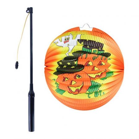 Lampion Halloween dýně 15cm hůlka 40cm