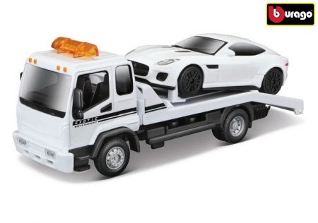 Bburago 1:43 STR FIRE Flatbed Tow Truck, w/Jaguar F-Type R Dynamic (V6)