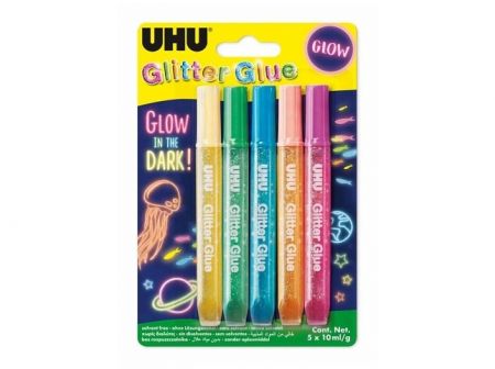 UHU Glitter Glue 5 x 10 ml Glow in the Dark