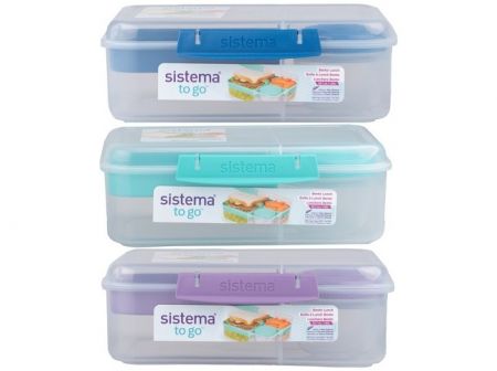 Sistema® TO GO™ Tříkomorová krabička s nádobou na jogurt a 2 tácky 1,65 l, mix