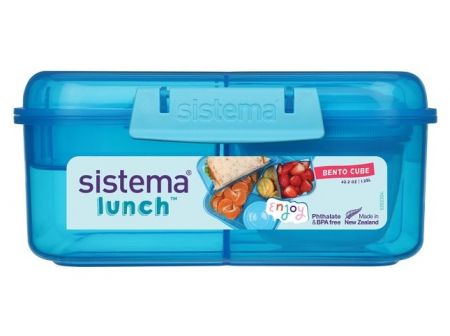 Sistema® Lunch™ Tříkomorová krabička s nádobou na jogurt a 2 tácky 1,25 litru, modrá