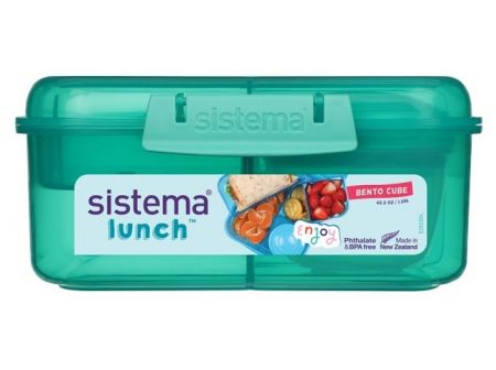 Sistema® Lunch™ Tříkomorová krabička s nádobou na jogurt a 2 tácky 1,25 litru, mátová