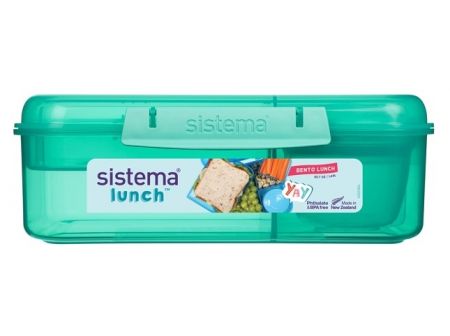 Sistema® Lunch™ Tříkomorová krabička s nádobou na jogurt a 2 tácky 1,65 l, mátová