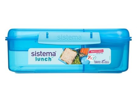 Sistema® Lunch™ Tříkomorová krabička s nádobou na jogurt a 2 tácky 1,65 l, modrá