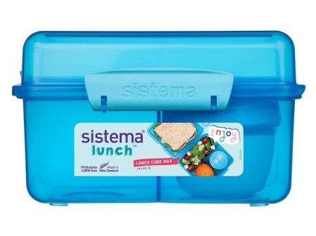 Sistema® Lunch™ Tříkomorová krabička s nádobou na jogurt s dvojitým víčkem 2 l, modrá