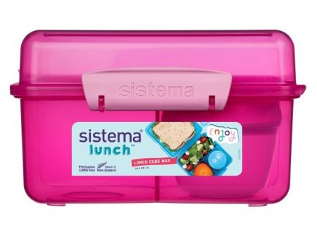 Sistema® Lunch™ Tříkomorová krabička s nádobou na jogurt s dvojitým víčkem 2 l, růžová