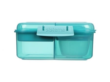 Sistema® Ocean Bound Bento Cube tříkomorová krabička s nádobou na jogurt a 2 tácky 1,25 l,