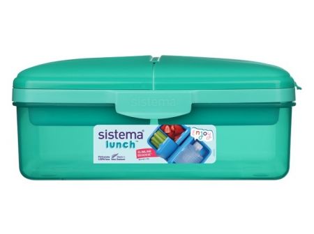 Sistema® Lunch™ Krabička Quaddie 1,5 l se 3 výklopnými přihrádkami ve víku a s lahví na pi