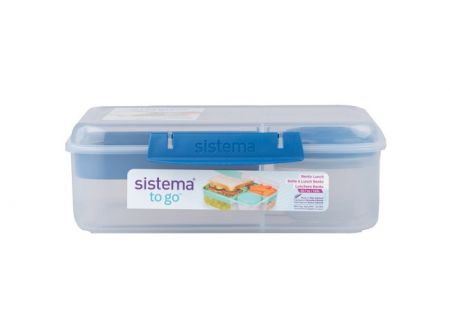 Sistema® TO GO™ Tříkomorová krabička s nádobou na jogurt a 2 tácky 1,65 l,modrá