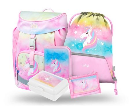 BAAGL 5 SET Airy Rainbow Unicorn: batoh, penál, sáček, peněženka, box