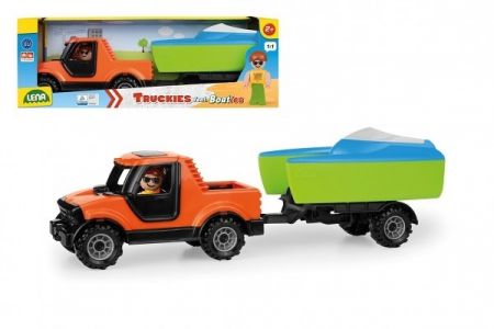 Auto Truckies pickup s vozíkem a loďkou plast 35cm s figurkou v krabici 24m+