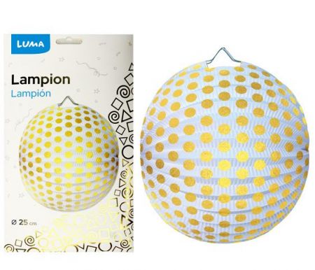 Lampion 25cm kulatý zlatý puntík LUMA