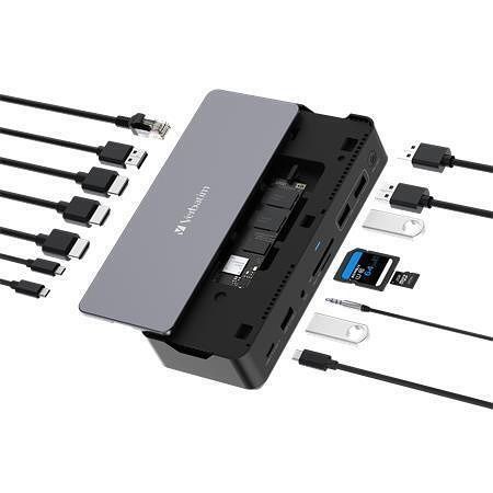 Dokovací stanice &quot;USB-C Pro CDS-15S&quot;, 15 portů, USB-C host, M.2 NVMe/SATA SSD slot, VERBAT