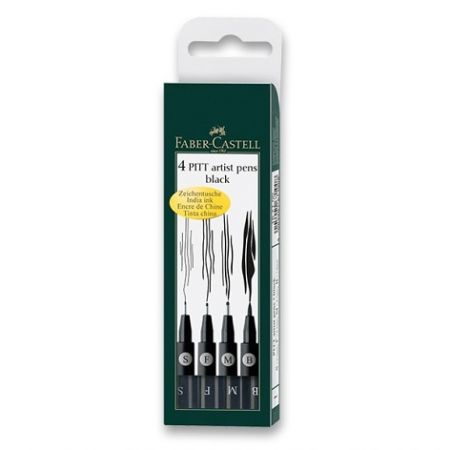 Popisovač Faber-Castell Pitt Artist Pen sada 4 ks, S, F, M, B, černé