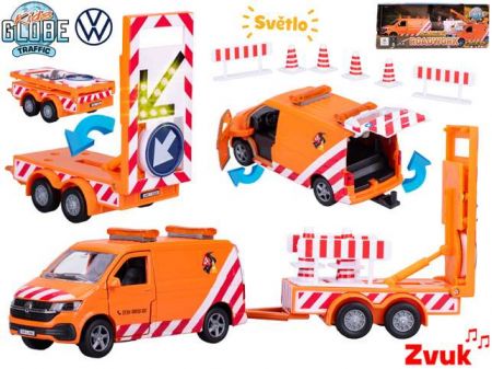 Kids Globe Traffic VW Transporter 27cm kov zpětný chod s se světlem a zvukem v krabičce