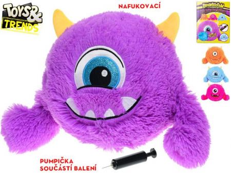 Toys&amp;Trends Brainboooom příšerka plyšová 23cm nafukovací 4barvy s pumpičkou