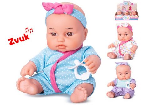 Miminko tvrdé tělo 24cm v oblečku na baterie se zvukem 3barvy 18m+