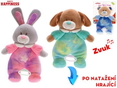 Baby Happiness zvířátko plyšové 26cm se zvukem na natažení 0m+ 3druhy na kartě v sáčku