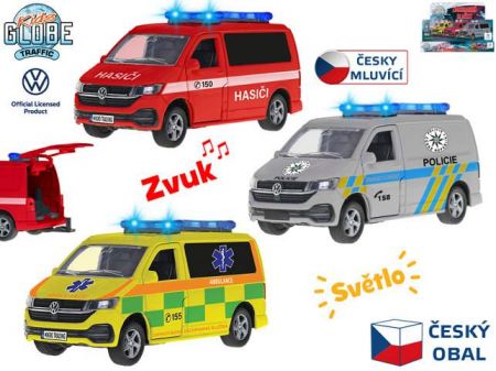 Kids Globe Traffic VW záchranné složky CZ 13,5cm kov zpětný chod česky mluvící se světlem 