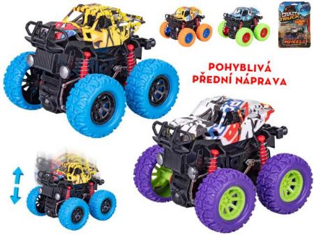 Crazy Truck buggy 9cm na setrvačník velká kola 4barvy na kartě