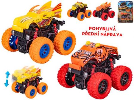 Crazy Truck monster truck 9cm na setrvačník velká kola 4barvy na kartě