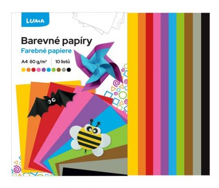 Papír barevný složka A4,  10ks LUMA