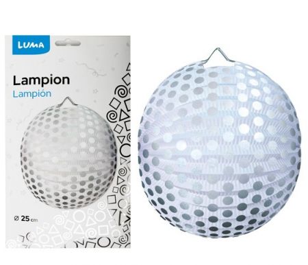 Lampion 25cm kulatý stříbrný puntík LUMA