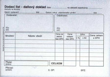 Doklad dodací list A6-daň. propis., /PT130/