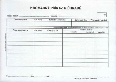 Příkaz k úhradě - hromadný A5, propis., /PT100/