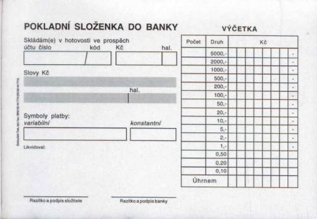 Složenky pokladní do banky A6, propis., /PT080/