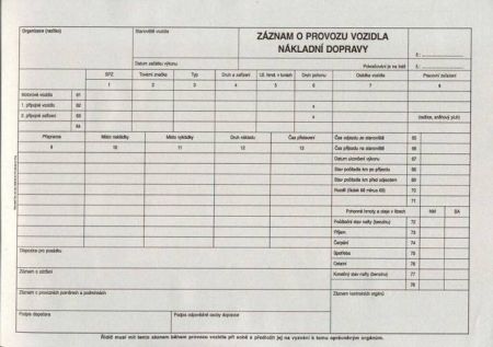 Záznam o provozu vozidel ND A4, 50l /ET210/