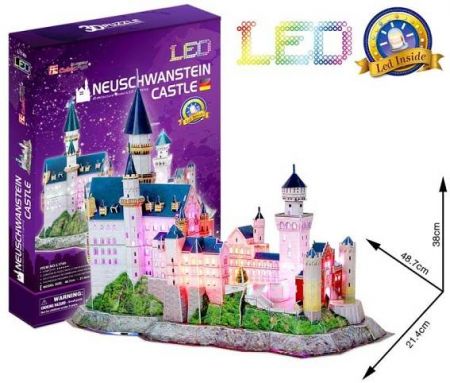 CubicFun - Puzzle 3D Zámek Neuschwanstein s LED světlem - 128 dílků