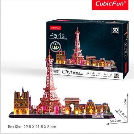 CubicFun - Puzzle 3D Pařížs s LED světlem - 115 dílků