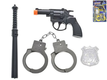 Policejní set 4ks - pistole klapací 14cm s doplňky na kartě