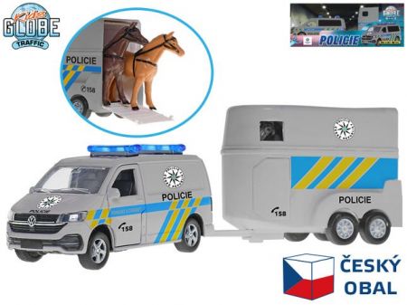 Kids Globe Traffic VW policejní dodávka CZ design 28cm kov zpětný chod s přívěsem v krabič