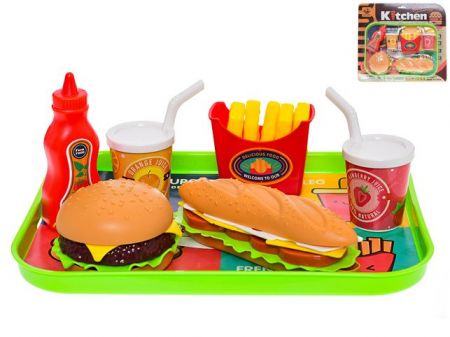 Fast food set potravin a nápojů 6ks s podnosem 26x19cm na kartě