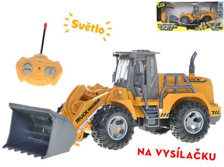 R/C bagr nakladač 23cm 27MHz plná funkce na baterie se světlem v krabičce