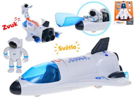 Space raketoplán 20cm volný chod na baterie se světlem a zvukem + astronaut 6cm v krabičce