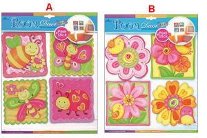 Samolepky na zeď z tvrdého papíru 30,5 x 30,5 cm, květiny a ptáčci