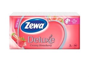 Kapesníky "Deluxe", jahodová, papírové, 3vrstvé, 90 ks, ZEWA