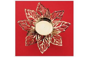 Kovový svícen zlatý jemný květ 12cm na čajovou svíčku