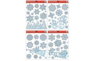 Okenní fólie ledové s lesíkem, vločkami, sněhulákem, andělem 38x30cm