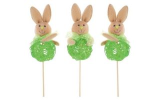 Zajíček zelený ratan a plyš zápich 11cm + špejle