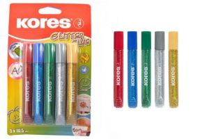 KORES Glitter glue 10,5 ml x 5 barev, lepidlo se třpytkami