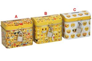 Pokladnička smajlík truhla plech se zámkem 3 druhy